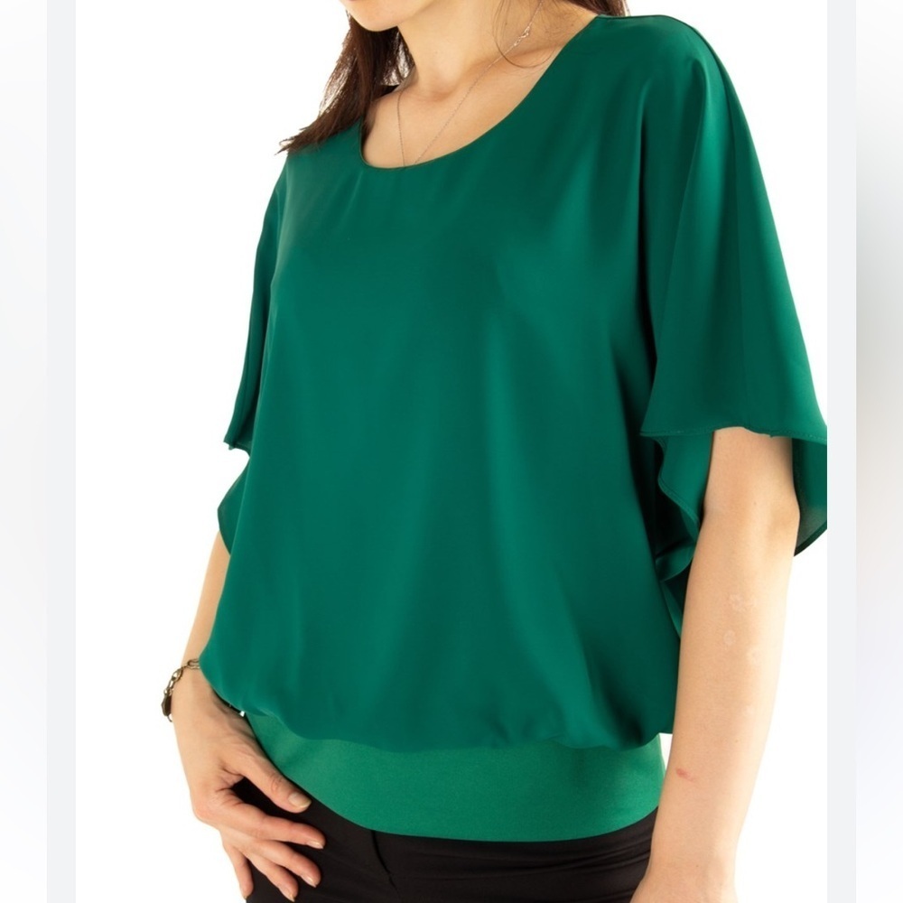 7TH Avenue Ny & Co Batwing Sleeve Banded Bottom Blouse Emerald Green Medium